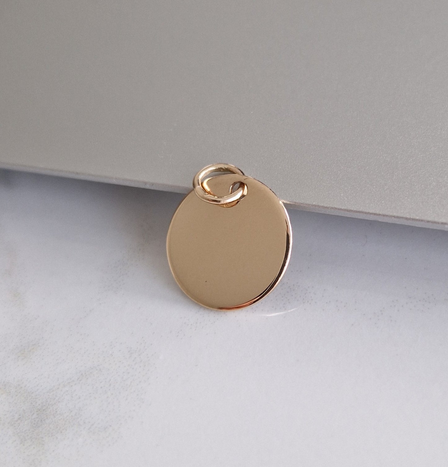 14K 585 Solid Gold Initial Disc Pendant