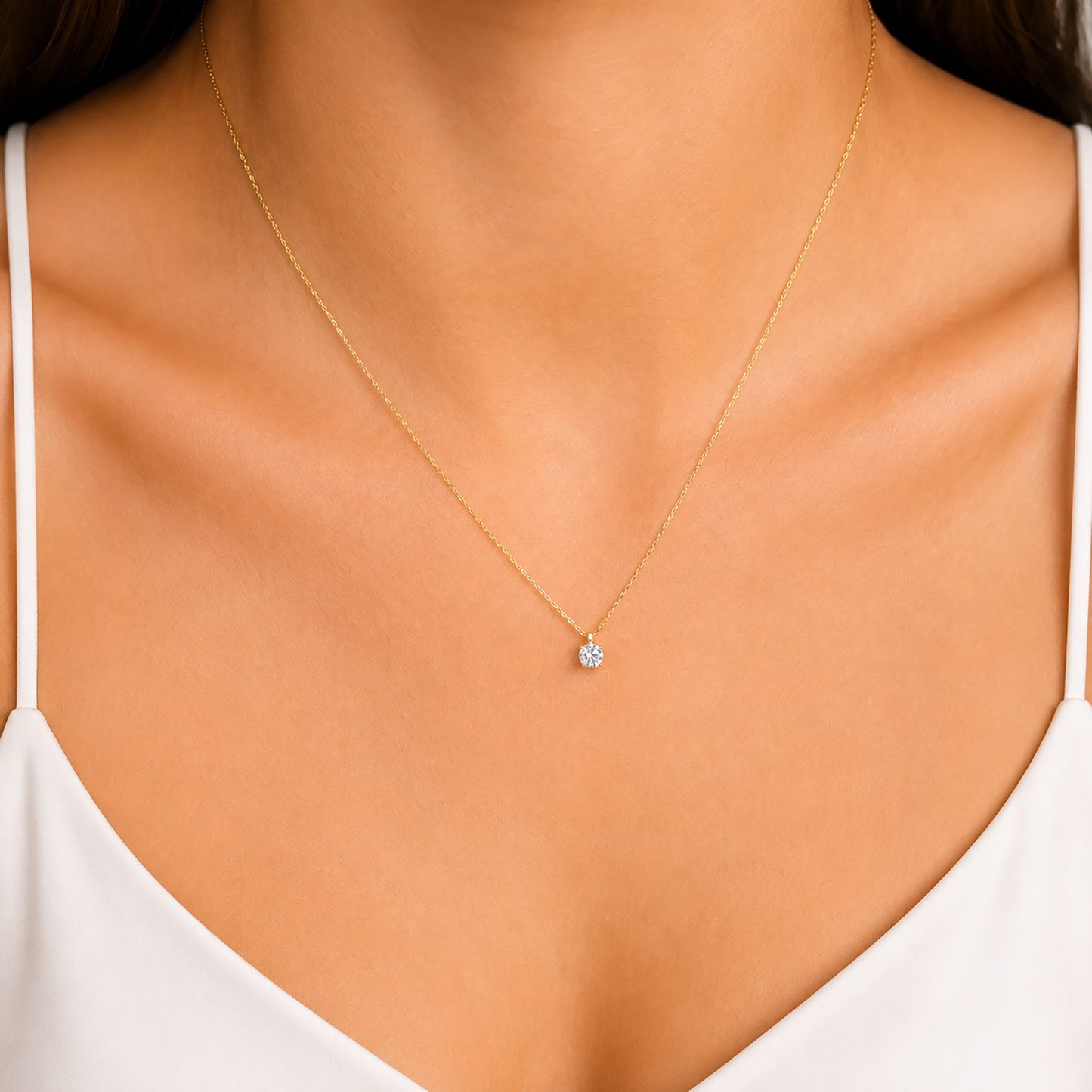 14K Solid Gold Diamond-Style Necklace