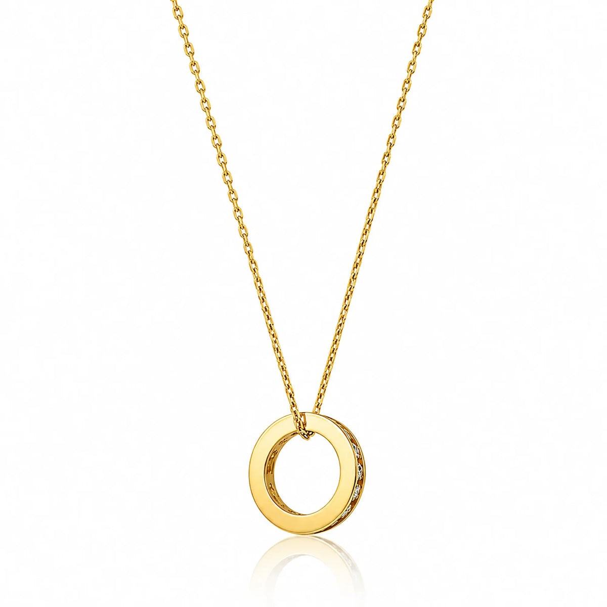 Lucche 14K solid yellow gold dainty chain necklace with a polished circle pendant