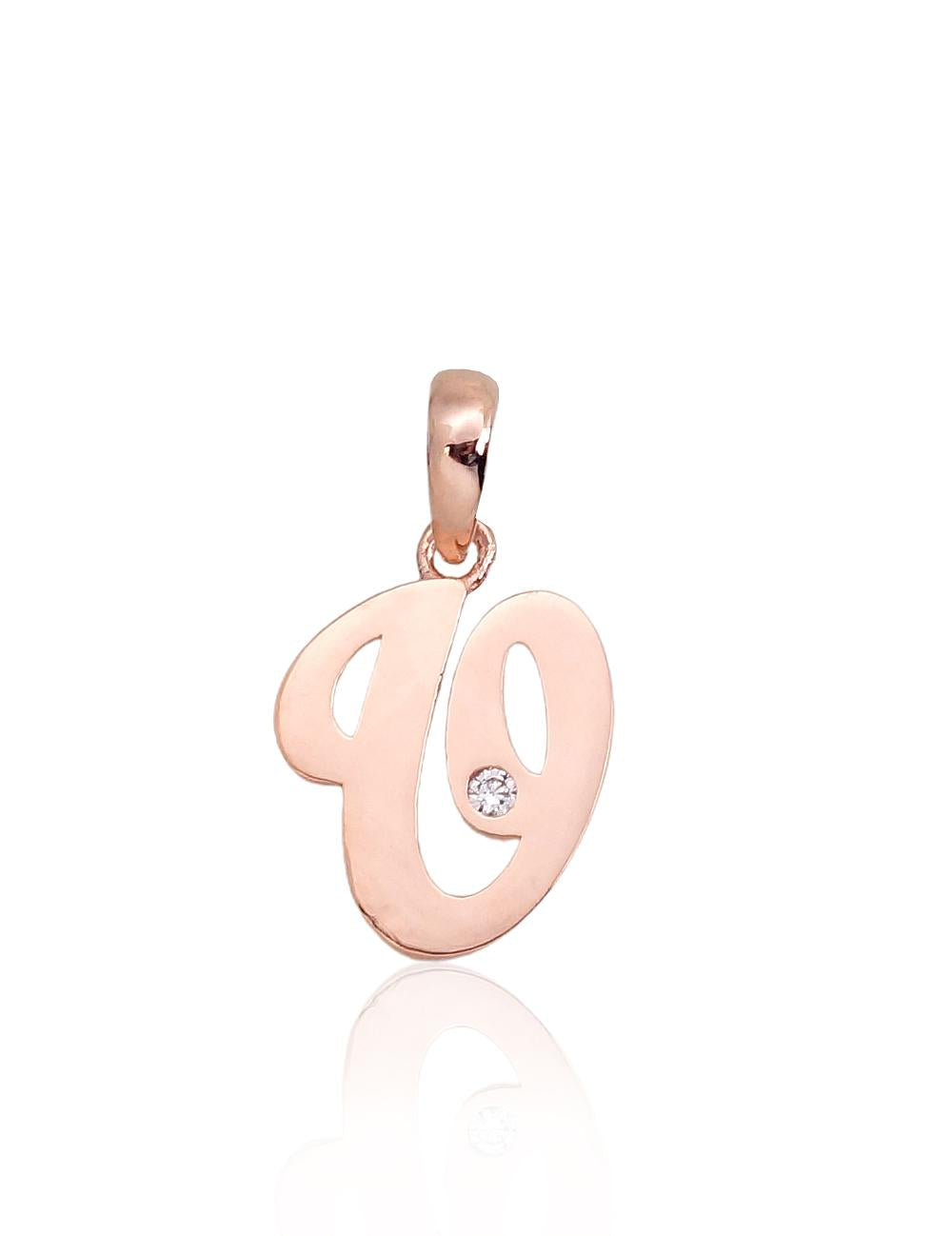 14K rose gold initial pendant with cubic zirconia personalized letter charm gift for her"