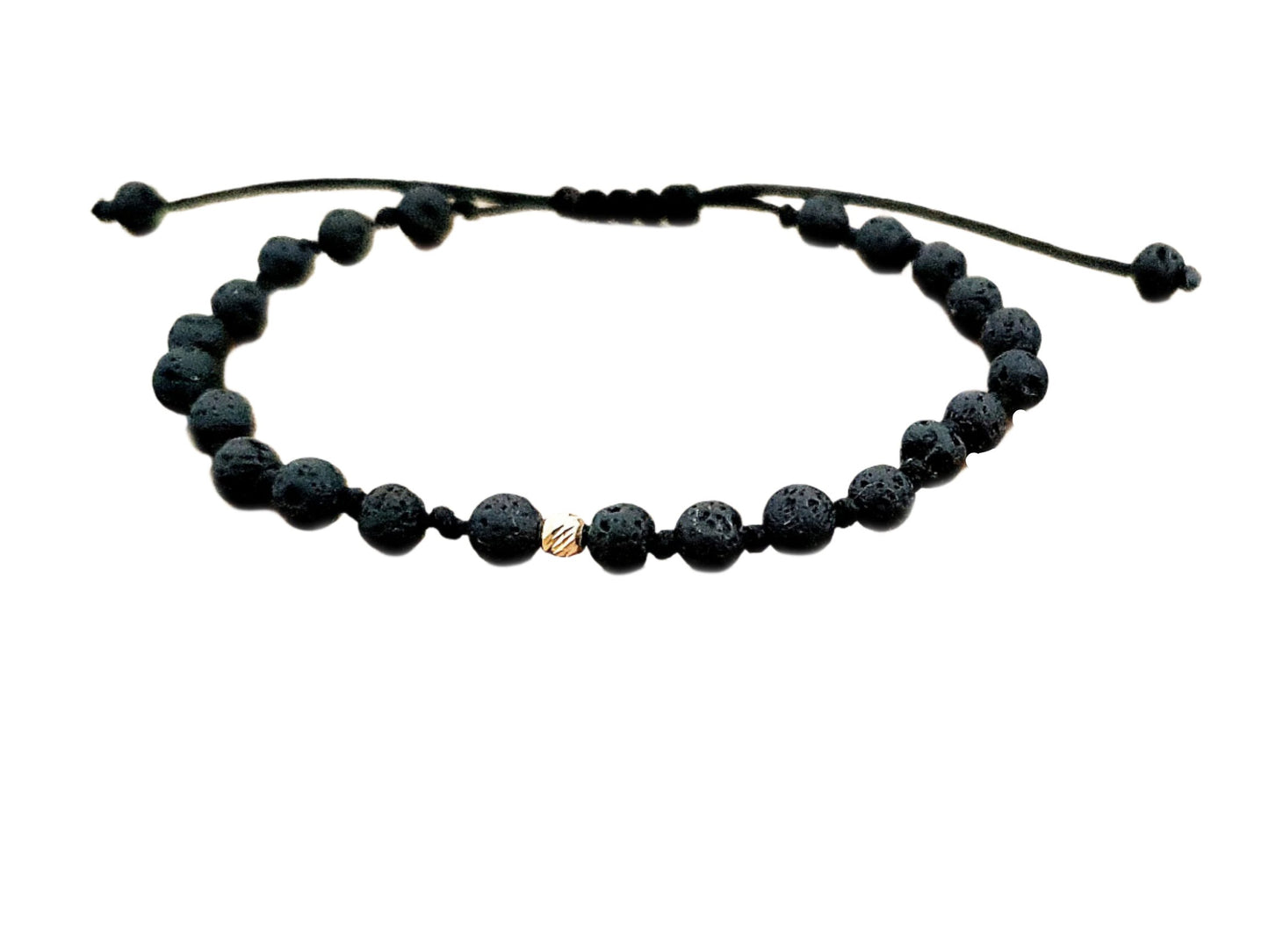 Bracelets made of gold beads and natural lava stones