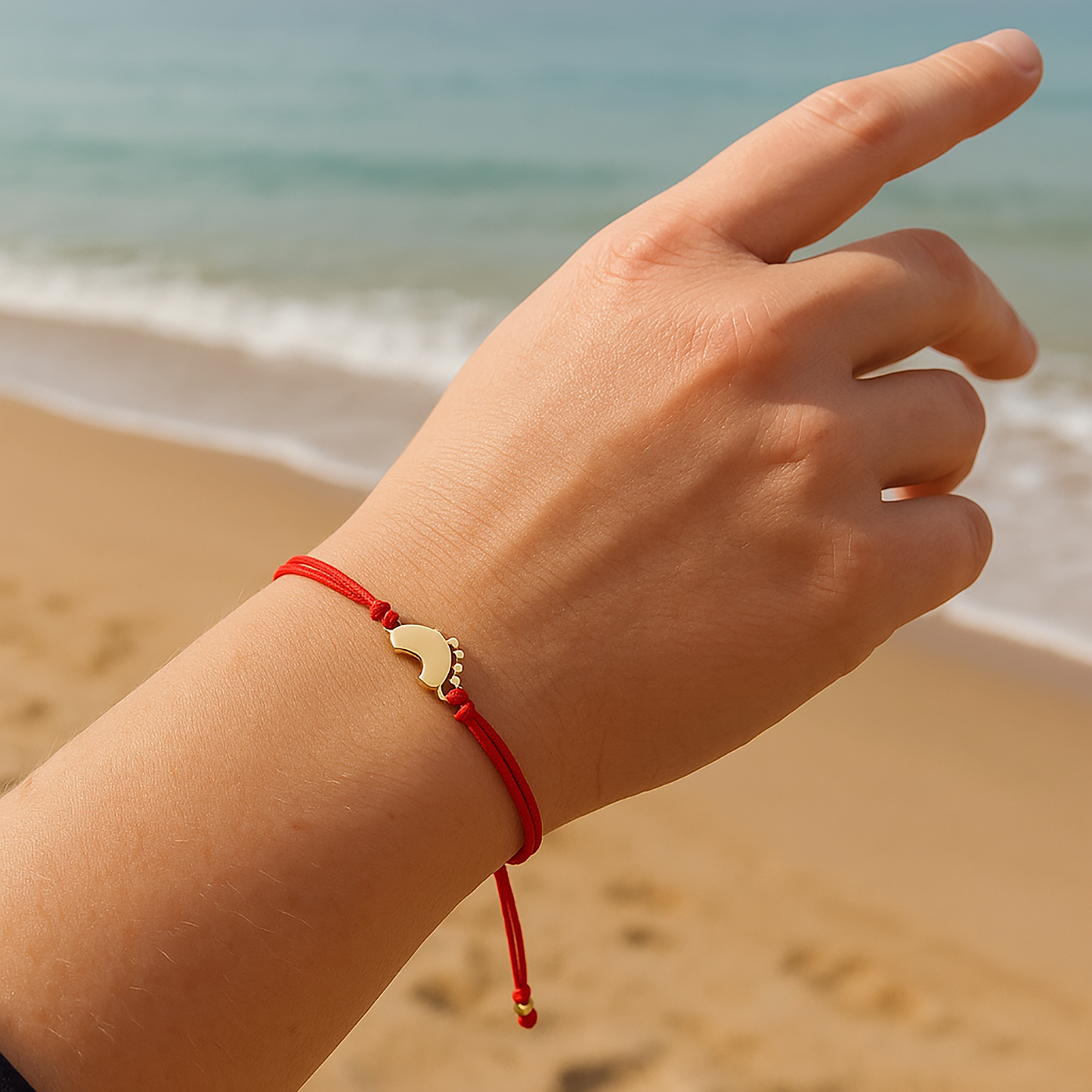 14K Gold Bracelet Baby Foot Red String Cord