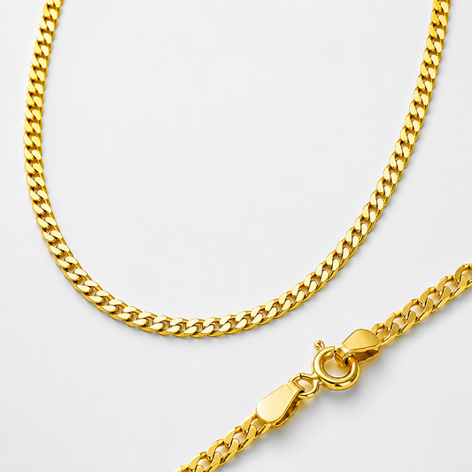14K Solid Gold Curb Chain Necklace