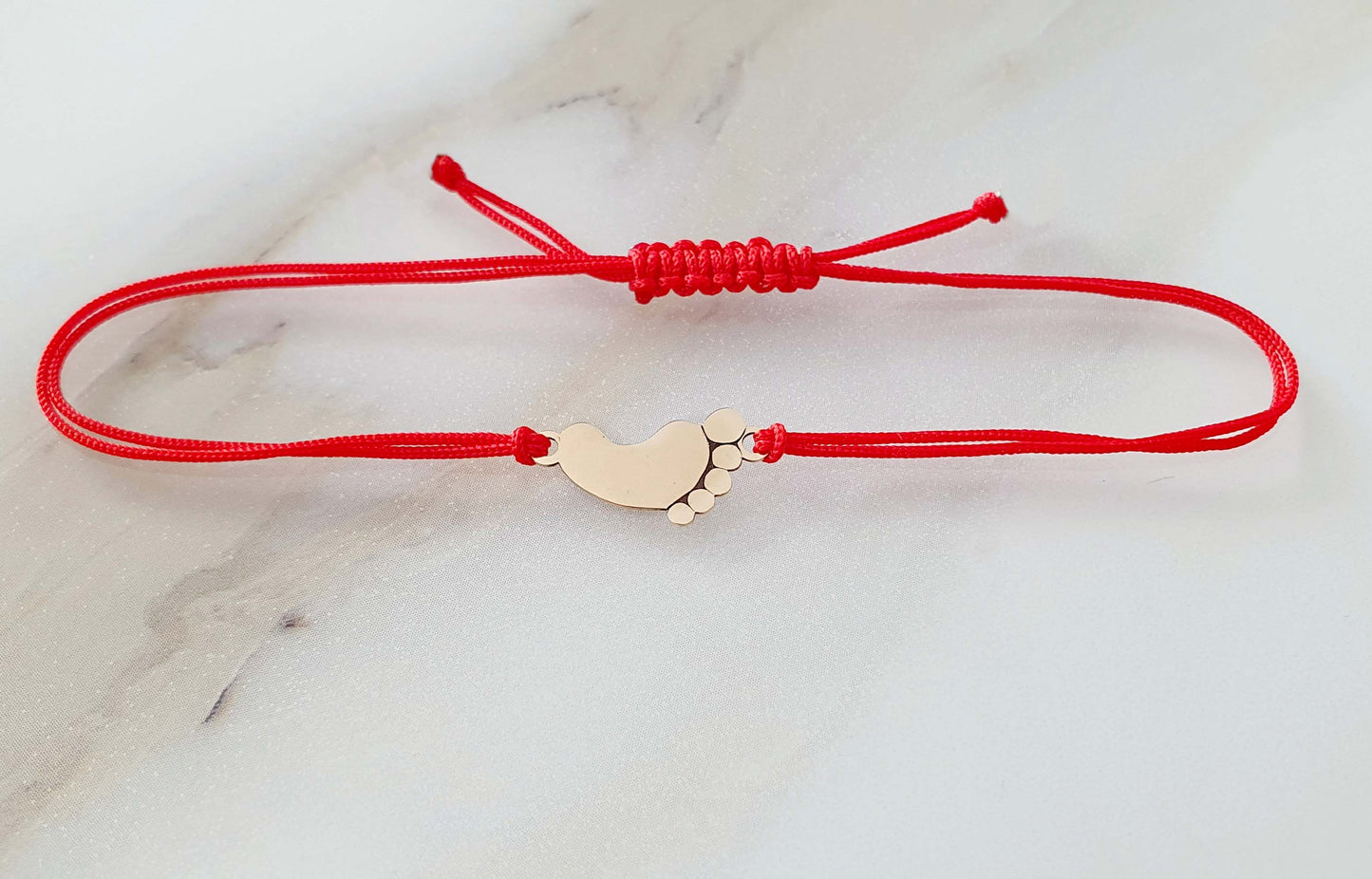 14K Gold Bracelet Baby Foot Red String Cord