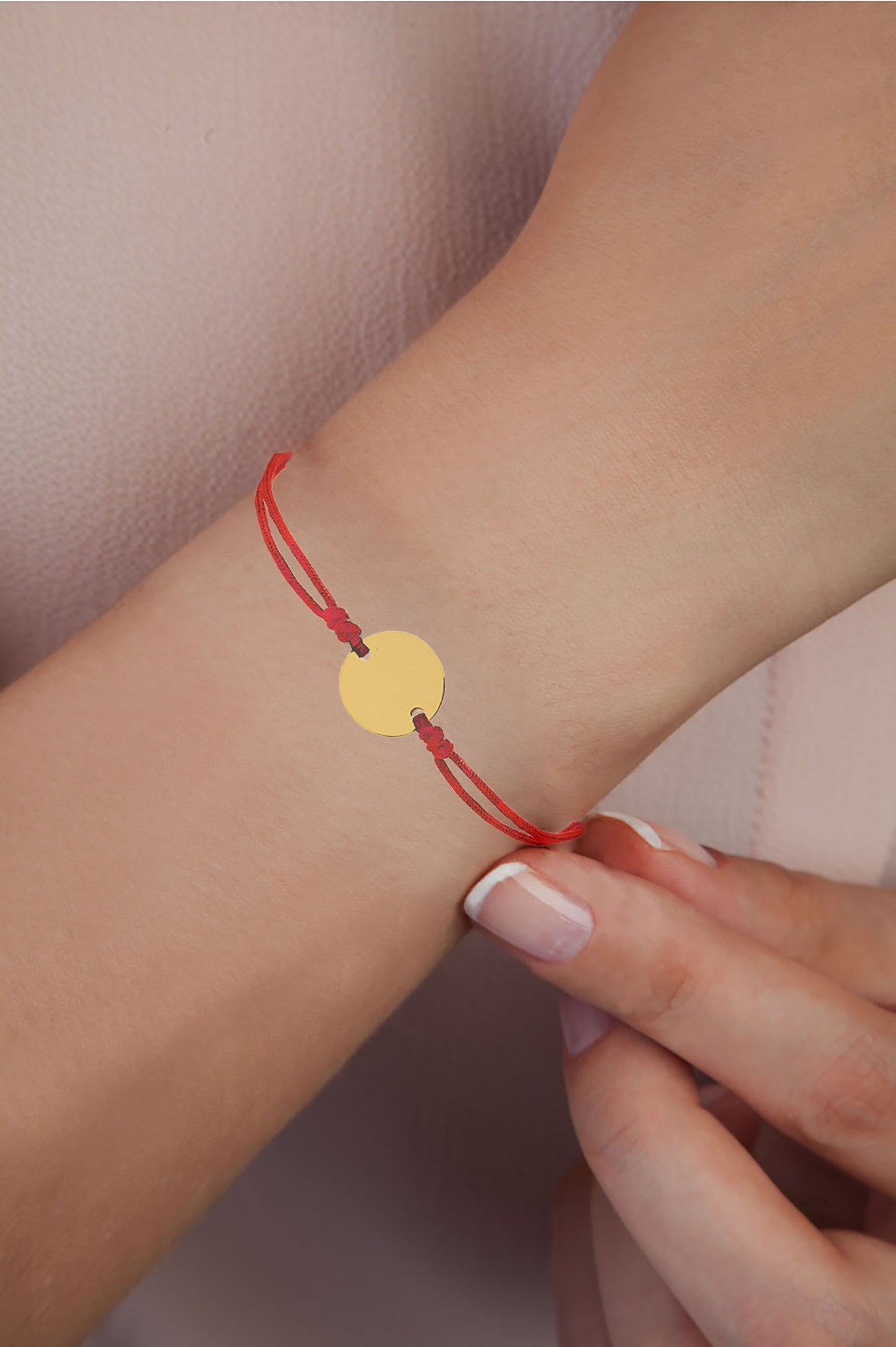 14k Gold Red Cord Disc Bracelet