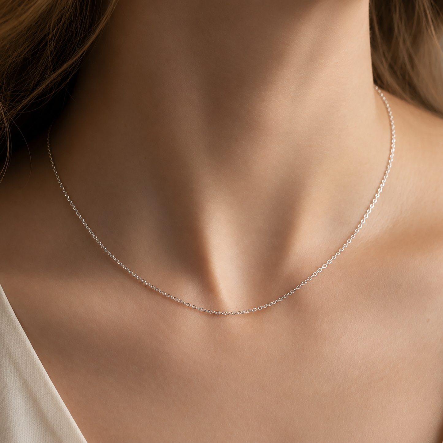 14K Solid White Gold Fine Chain Necklace