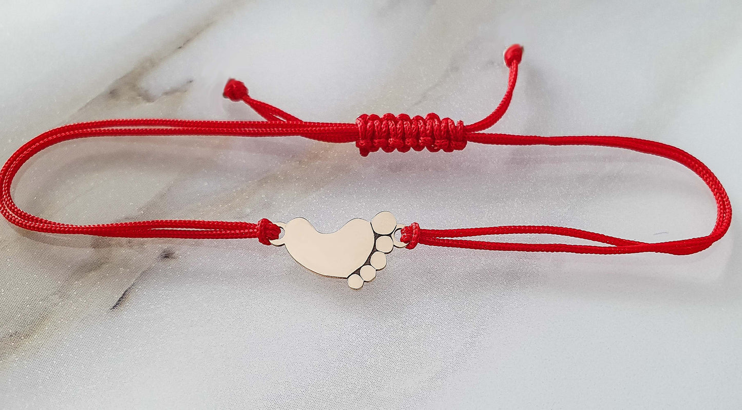 14K Gold Bracelet Baby Foot Red String Cord