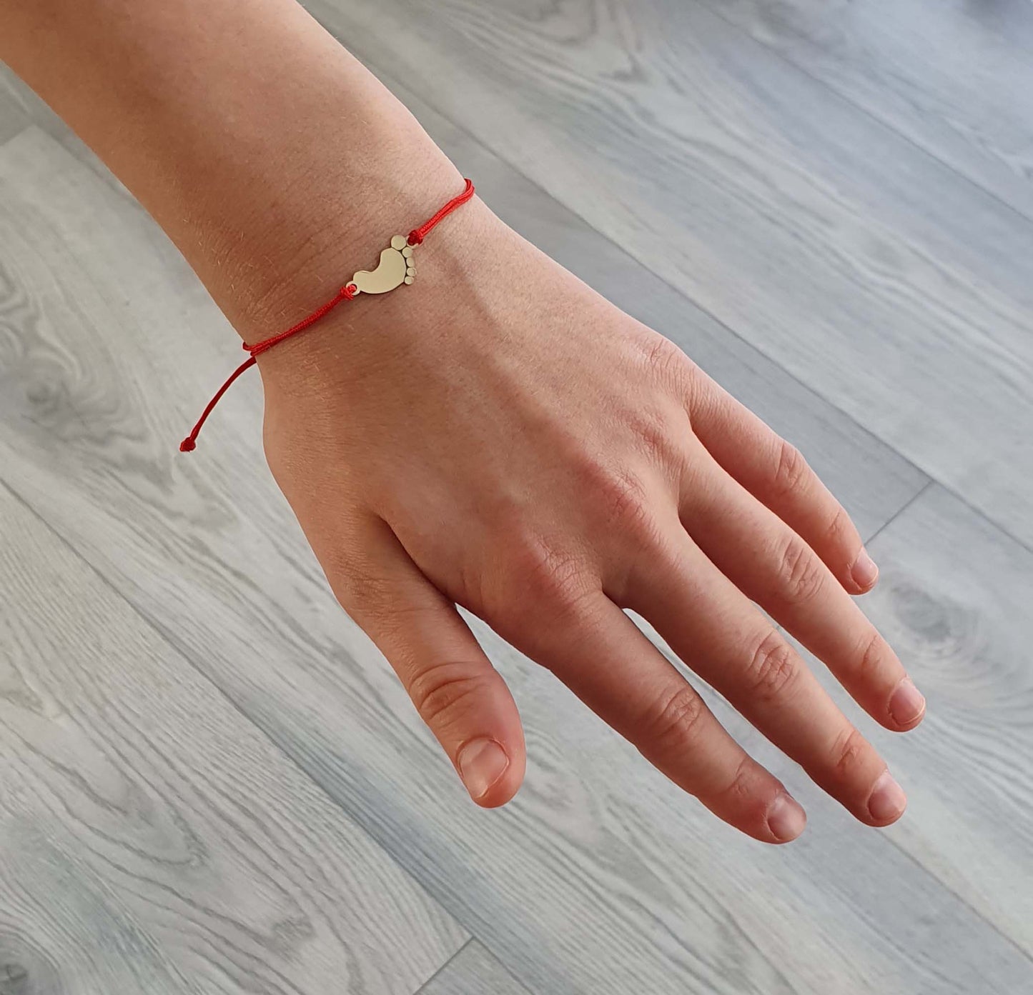 14K Gold Bracelet Baby Foot Red String Cord