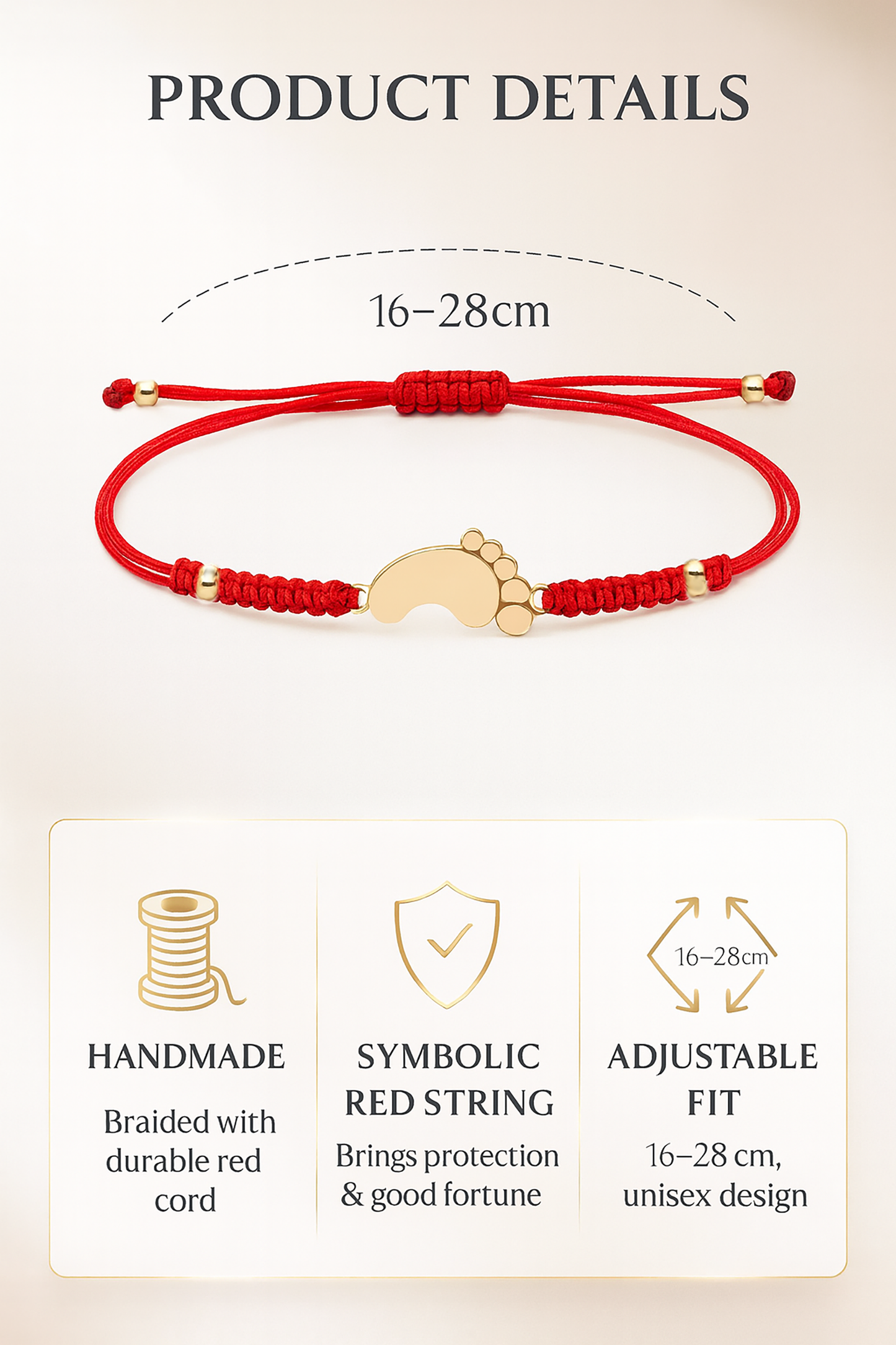 Red thread bracelet with gold bead