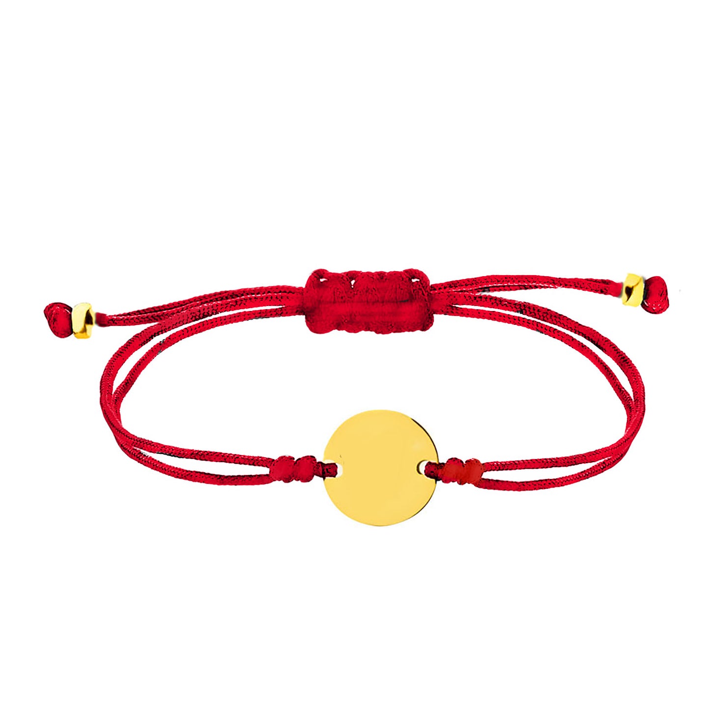 14k Gold Red Cord Disc Bracelet