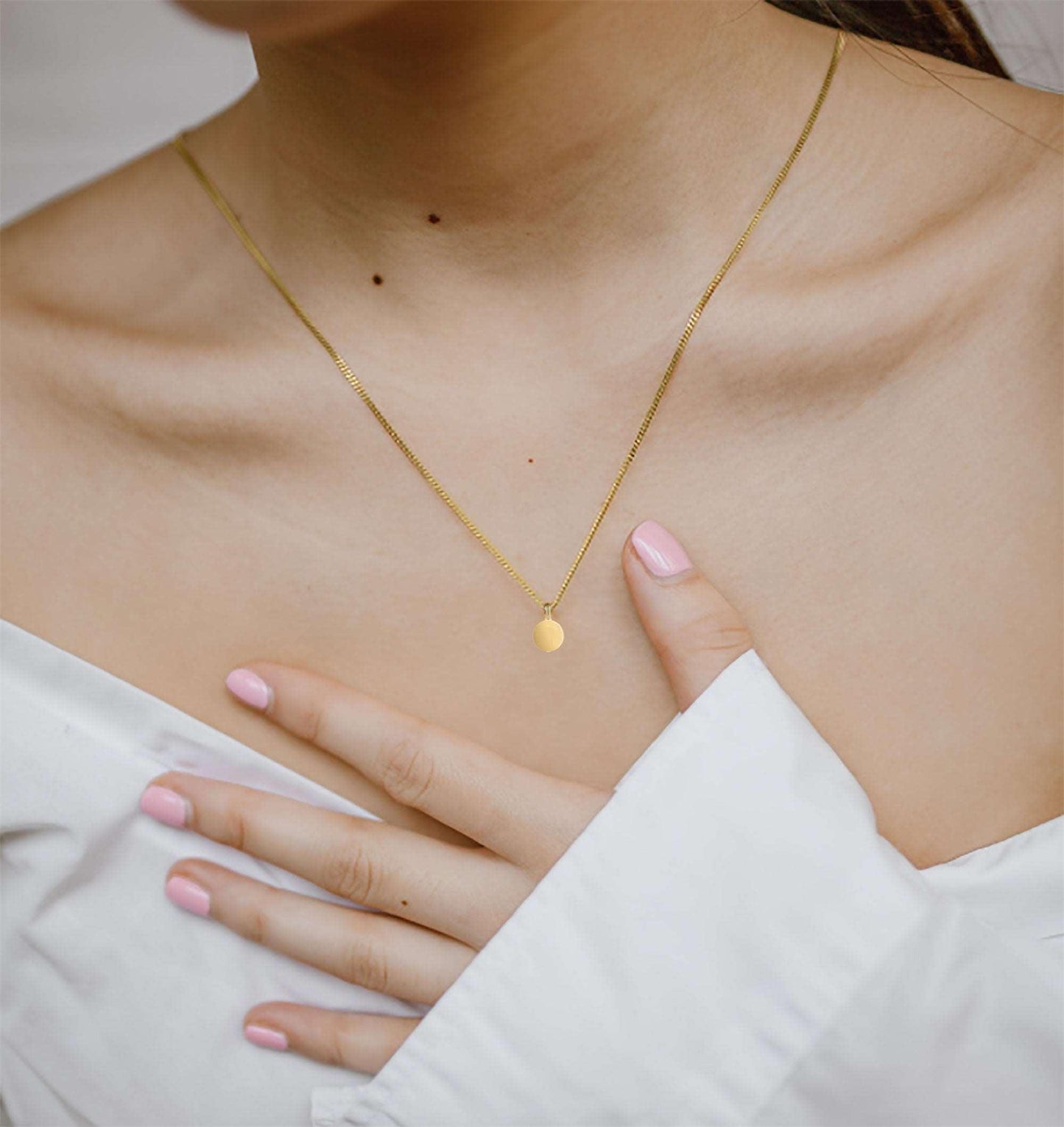 Apvalus auksinis pakabukas medalionas plokstelė 8mm - LuccheGold