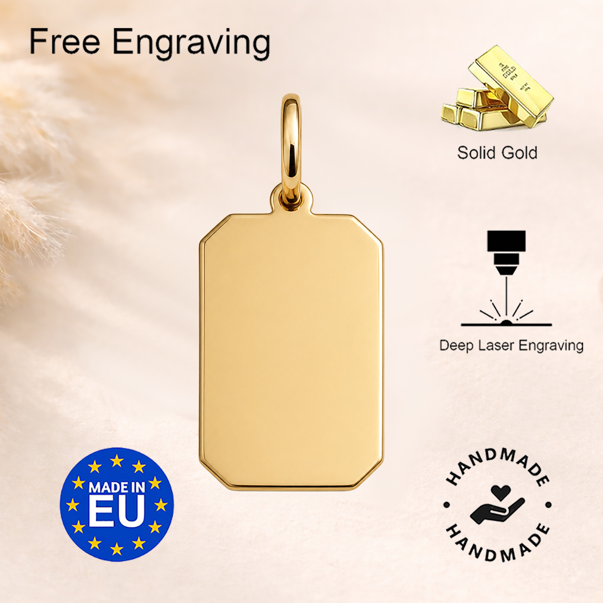 14K Gold Personalized Rectangle Tag Pendant