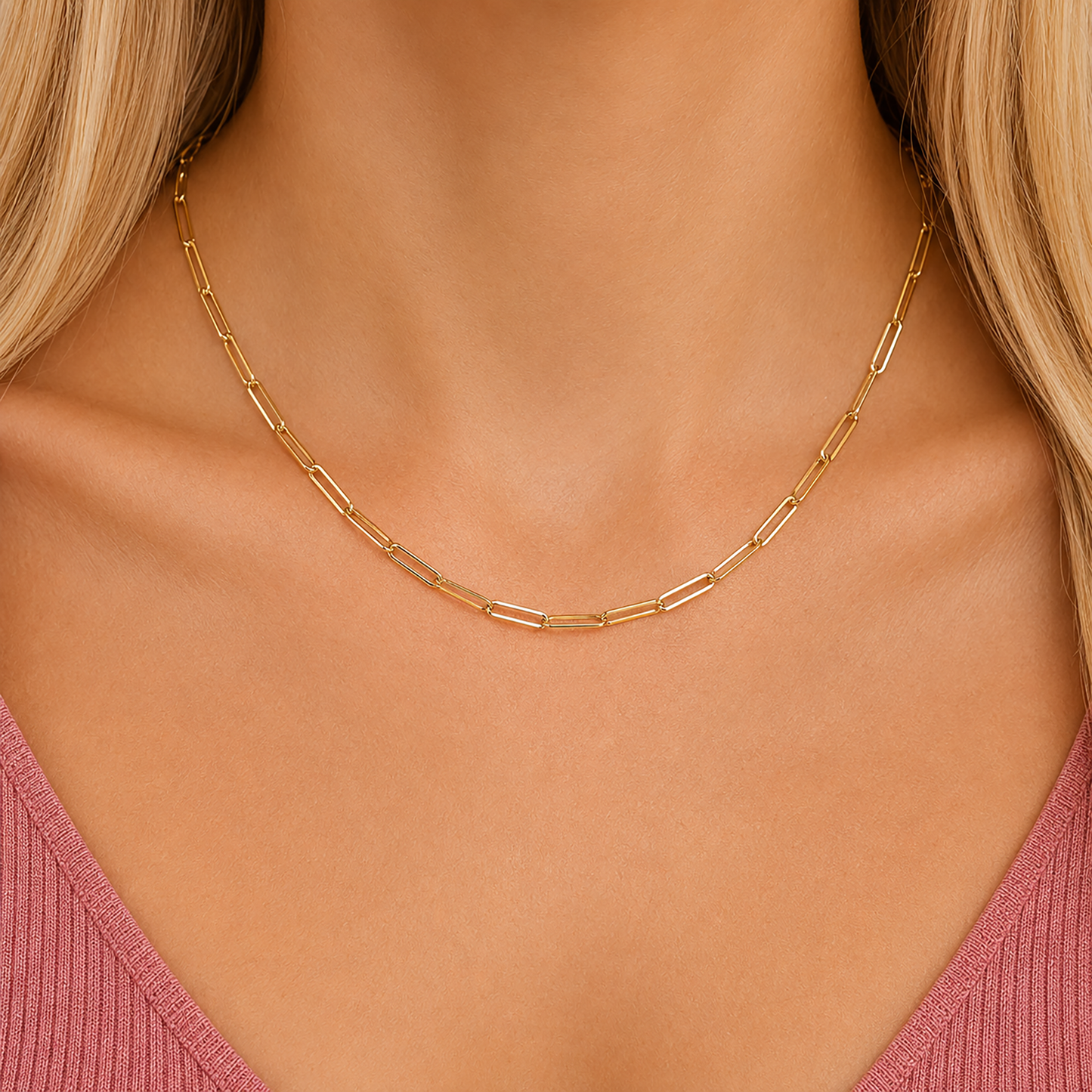 14K Gold Paperclip Chain Necklace