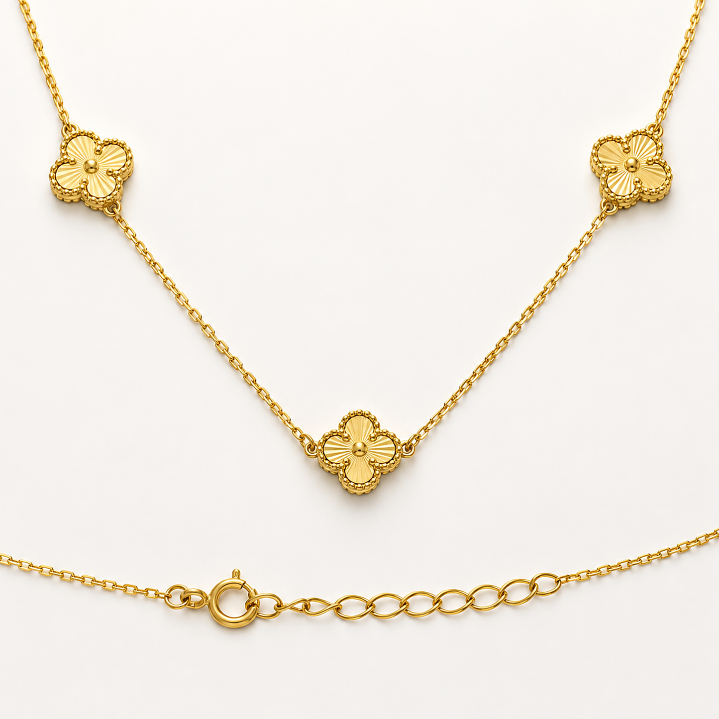 14K Solid Gold Clover Station Necklace