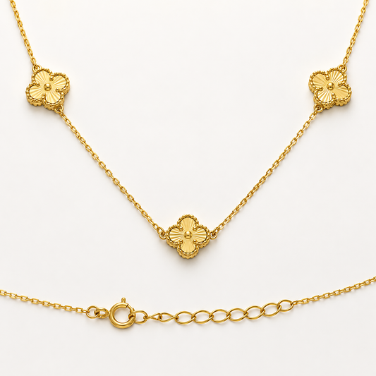 14K Solid Gold Clover Station Necklace