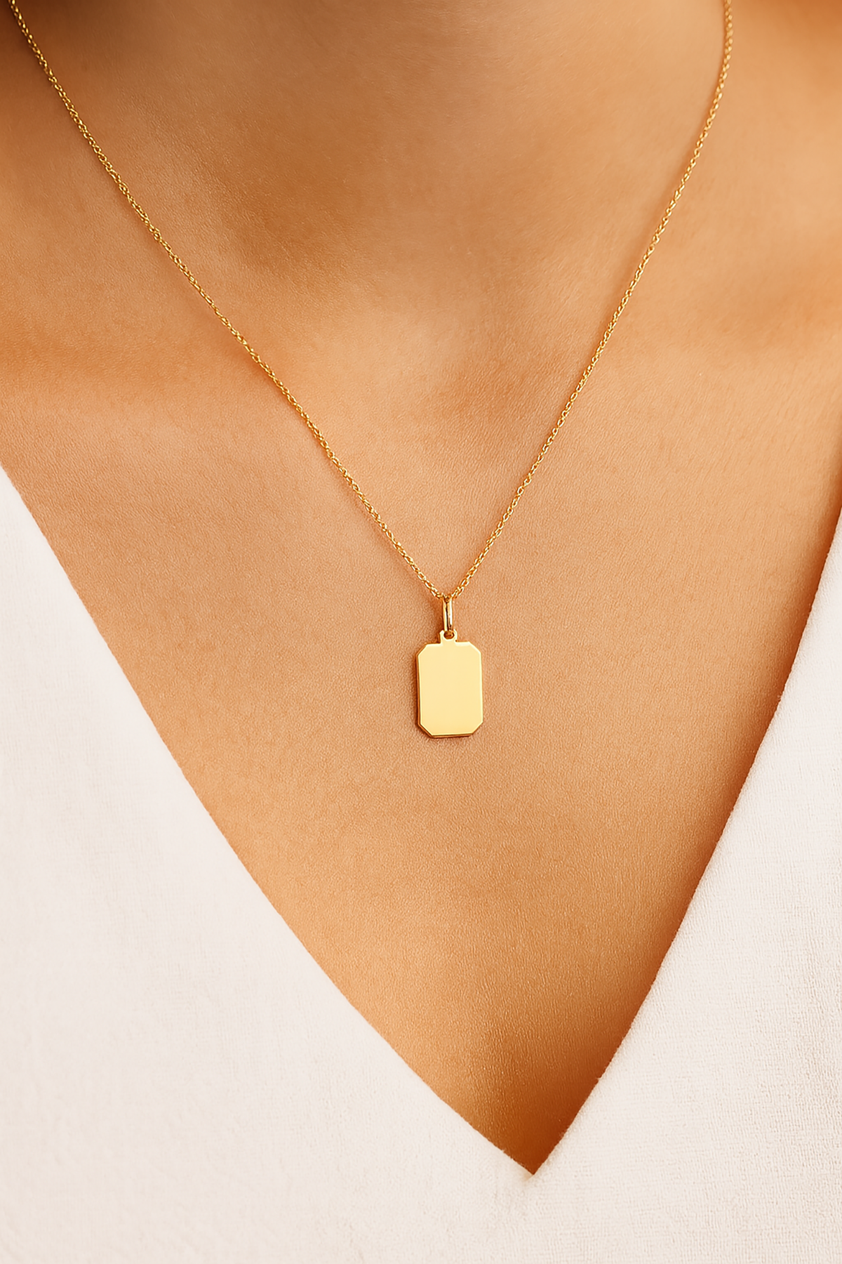 14K Gold Personalized Rectangle Tag Pendant