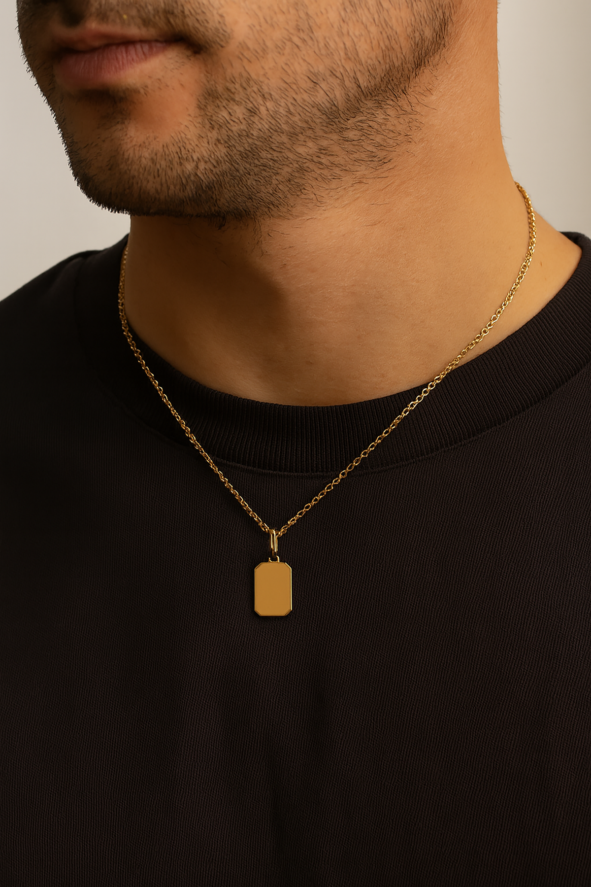 14K Gold Personalized Rectangle Tag Pendant