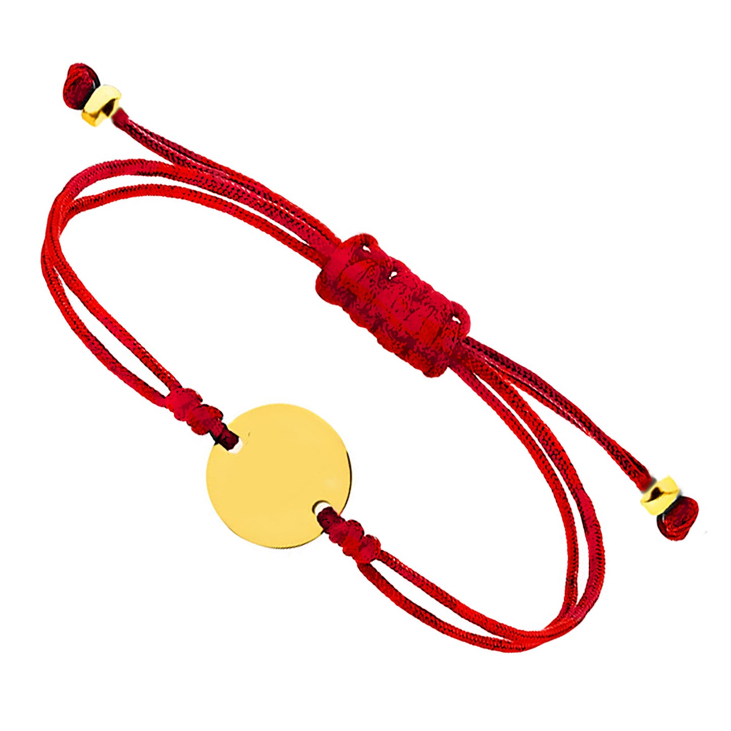 14k Gold Red Cord Disc Bracelet