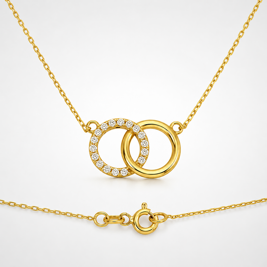 14K Solid Gold Necklace Duo Circle