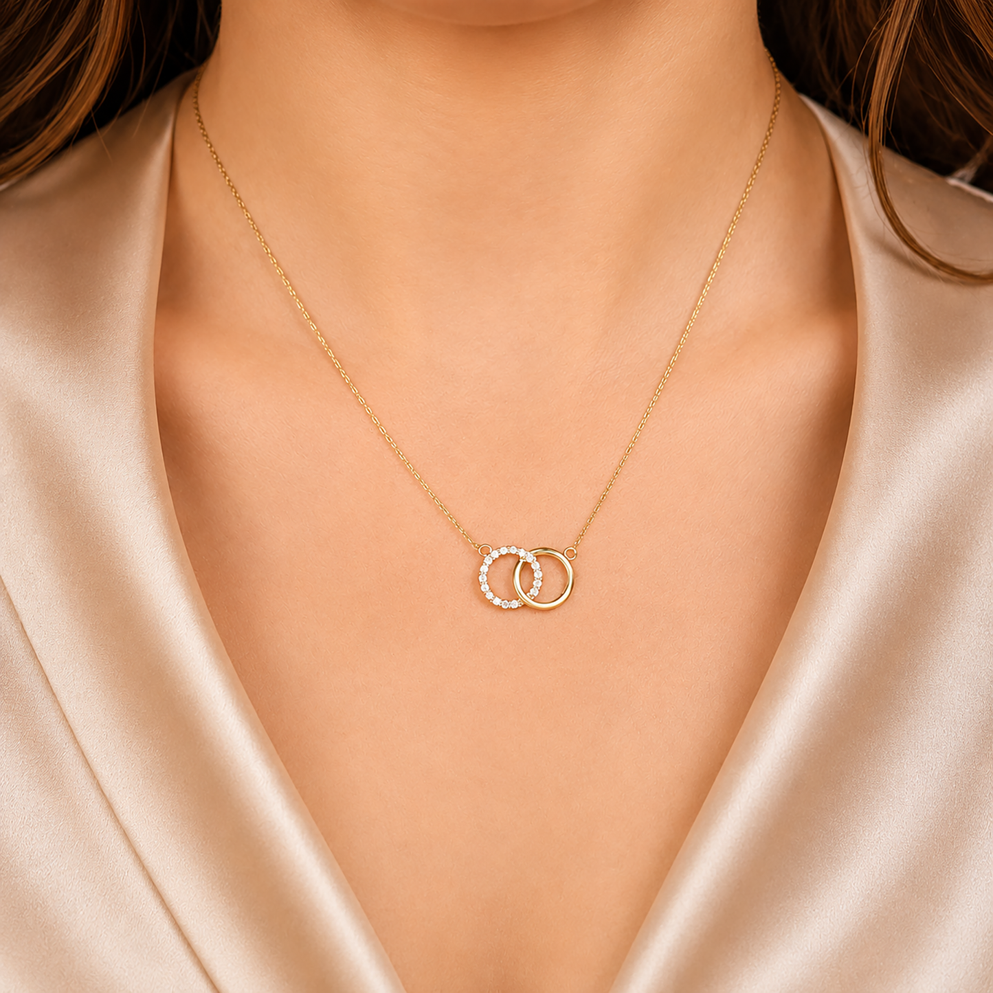 14K Solid Gold Necklace Duo Circle