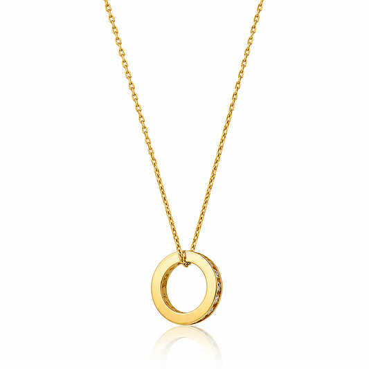 14K Solid Gold Chain Necklace – Dainty Yellow Gold Circle Pendant Chain