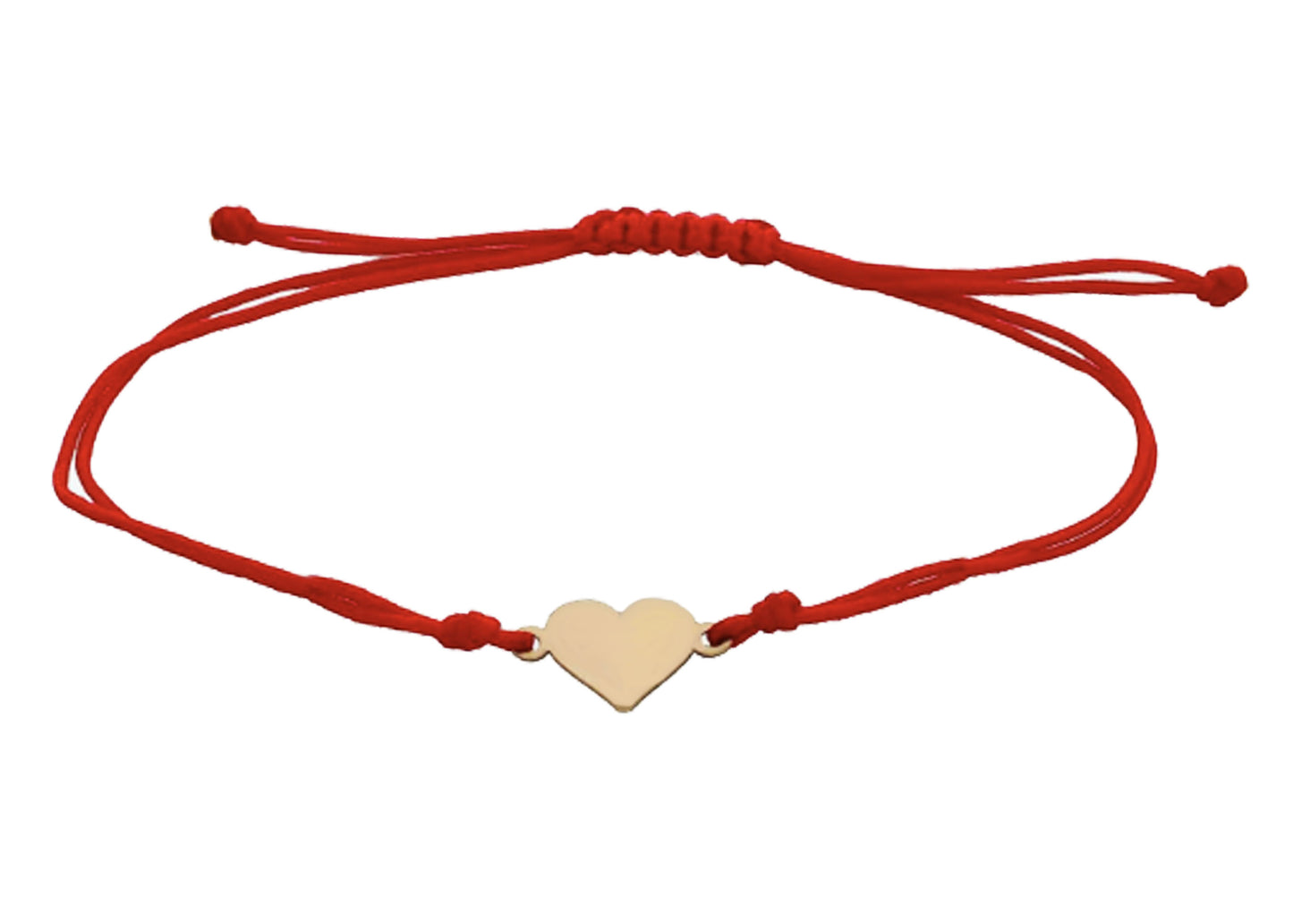 14K Gold Bracelet Small Heart Red String Cord Band