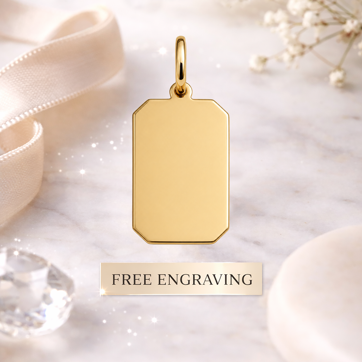 14K Gold Personalized Rectangle Tag Pendant