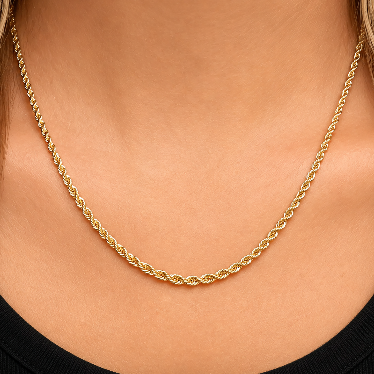 14K Solid Gold Rope Chain Necklace