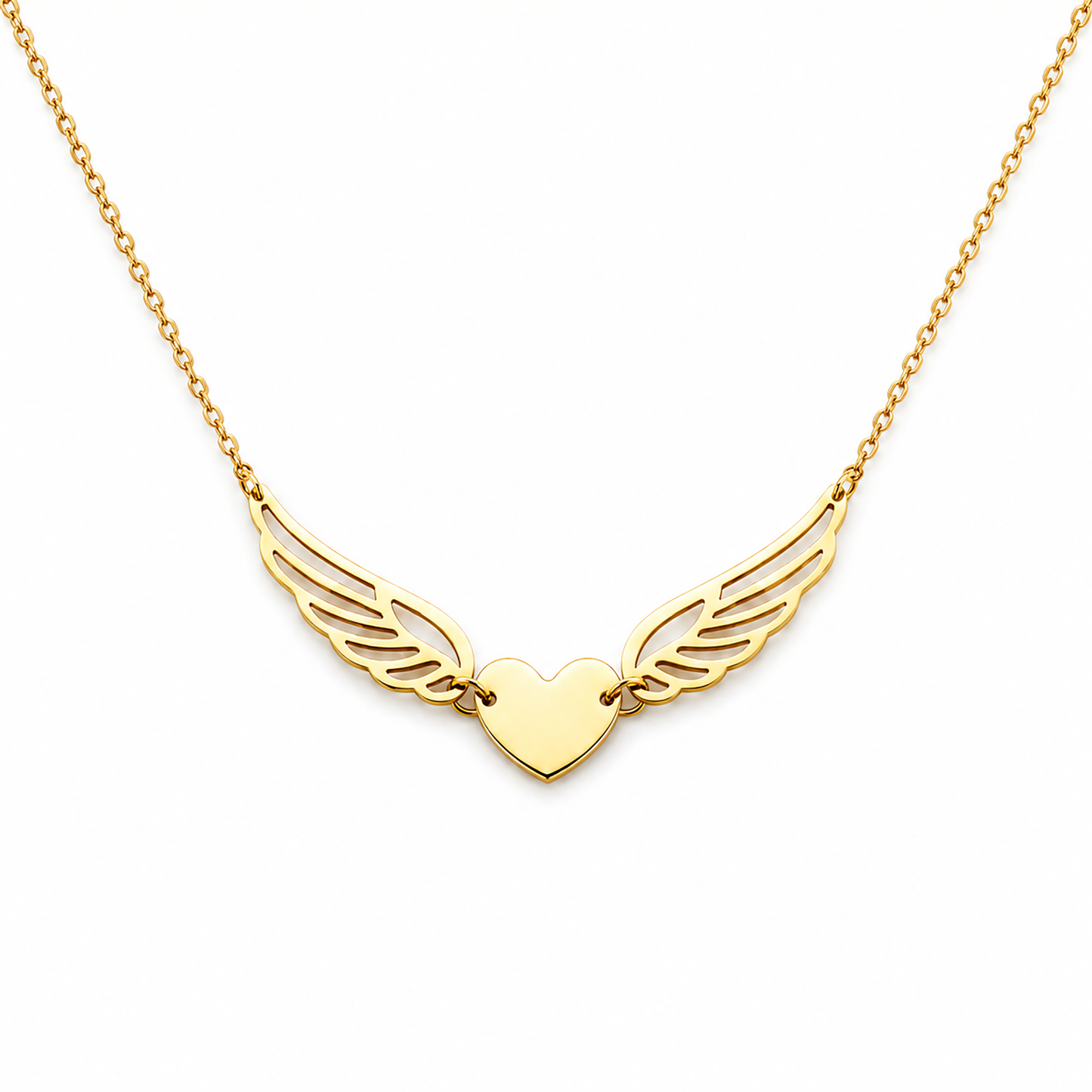 14K Gold Angel Wing Heart Necklace